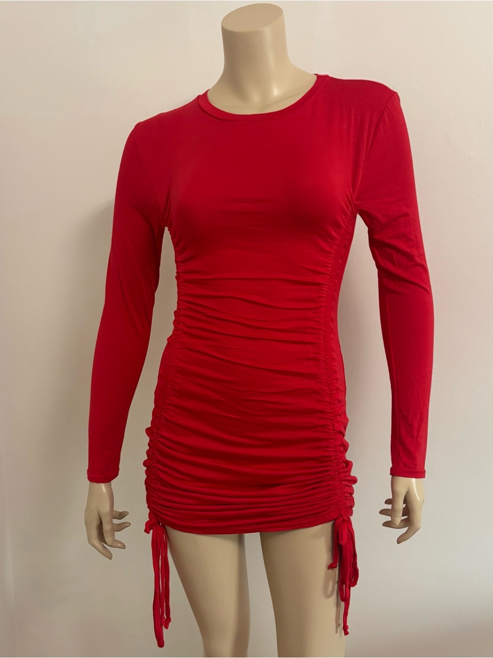 NWT EveryWears Long Sleeve Ruched Mini Dress in Red UK 6/ US 2